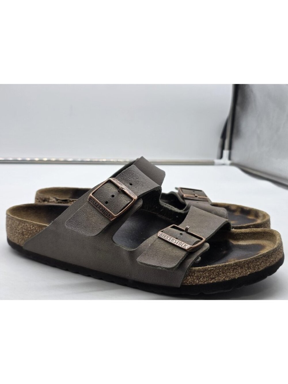 Birkenstock Arizona Sandals Shoes Mens Size 9 Gray Double Strap Damage